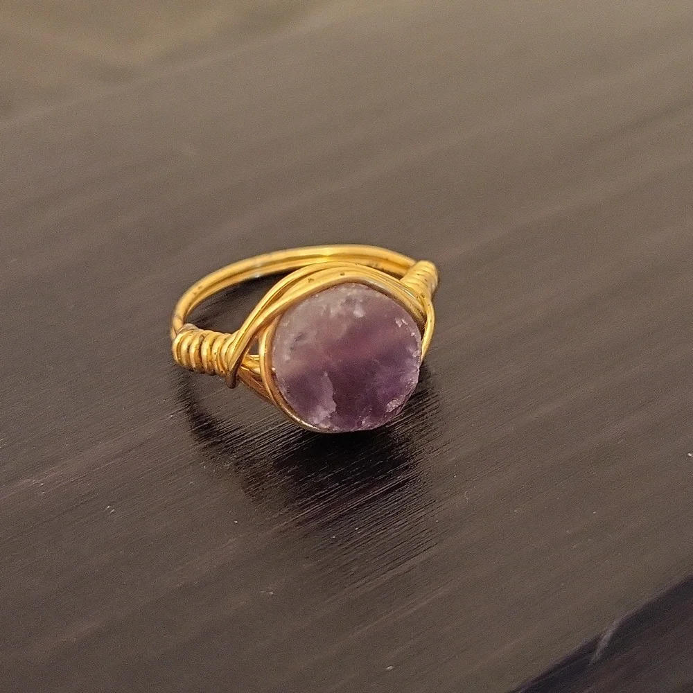 Raw Amethyst Gemstone Wire Wrap Ring